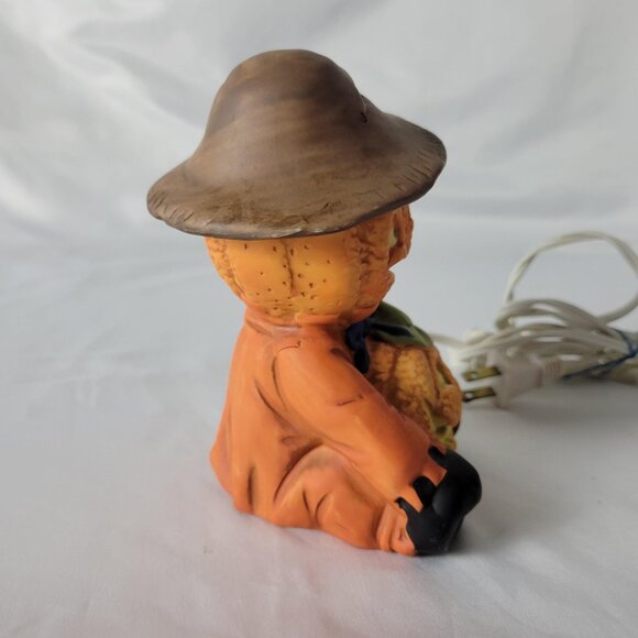 VTG Halloween Night Light Scarecrow Pumpkin Jack-o-lantern Brown Ceramic Mold 6" - Picture 5 of 7
